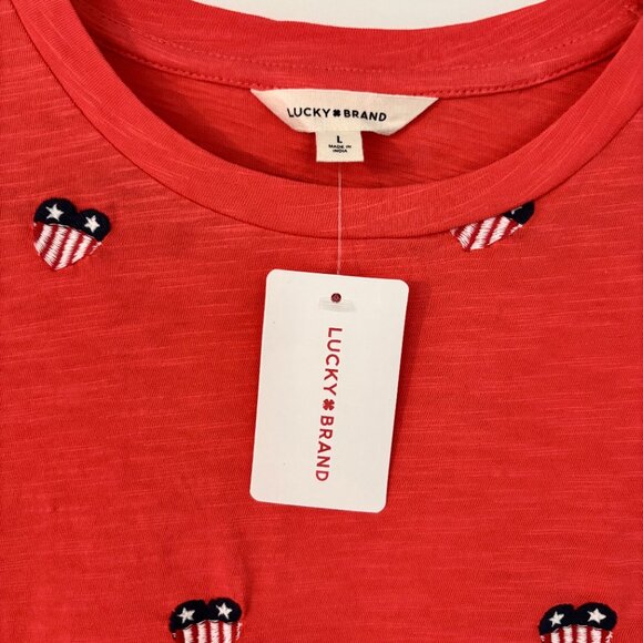 Lucky Brand Women's Cotton Heart Flag Embroidered T-Shirt Sz S NWT - Picture 6 of 8
